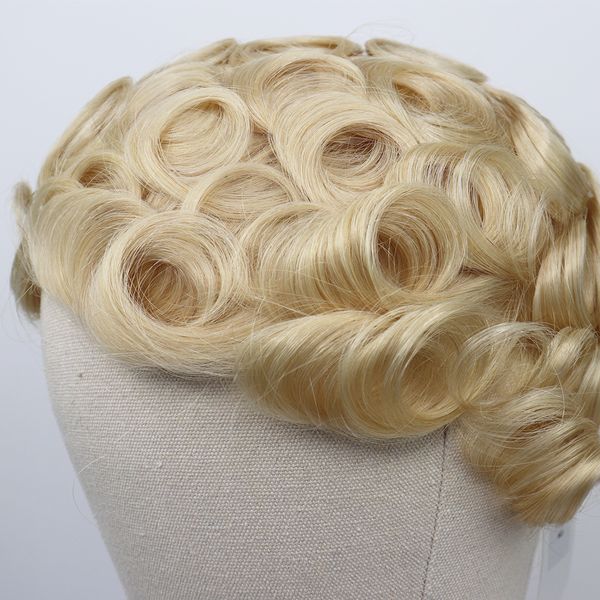 

mens wig hair color 613 blonde human hair toupee men durable thin skin natural hairline male hair prosthesis, Black