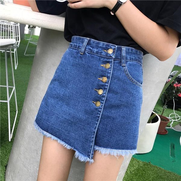 

plus size denim women a-line skirt shorts high waist button tassel female jeans mini shorts 2020 casual woman fringed bottoms, White;black