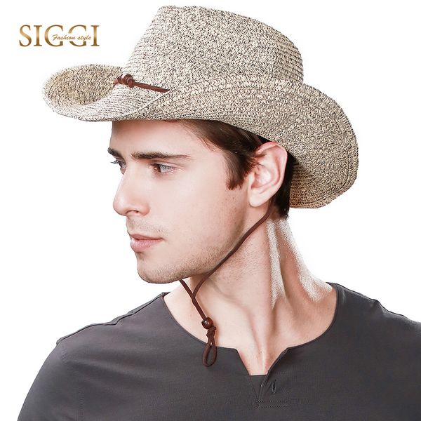 

fancet western style cowboy straw hats for men detachable windproof chin cord upf50+ uv adjustable shapeable brim sun hats 89058
