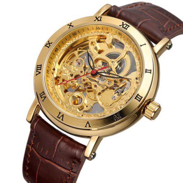 

forsining fashion casual men watch automatic genuine leather wrist watches waterproof business relogio masculino, Slivery;brown