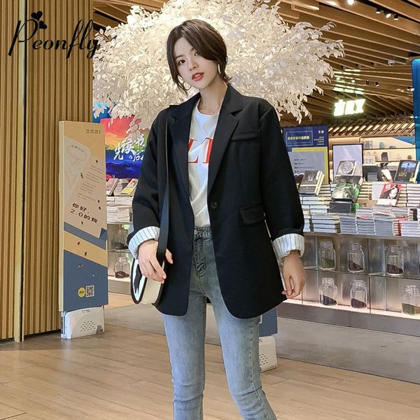 

peonfly solid color casual blazers women ol fashion elegant cardigans new khaki retro slim jackets vintage office lady workwear, White;black