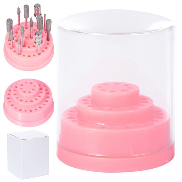 

1 set 48 holes pink nail drill bits holder stand display nail drill bit box organizer container manicure tool jj0063