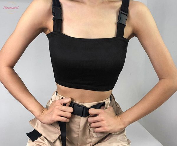 

crop tank bralette crop women black clubwear summer with plastic buckle cropped feminino korean tank shirt, White