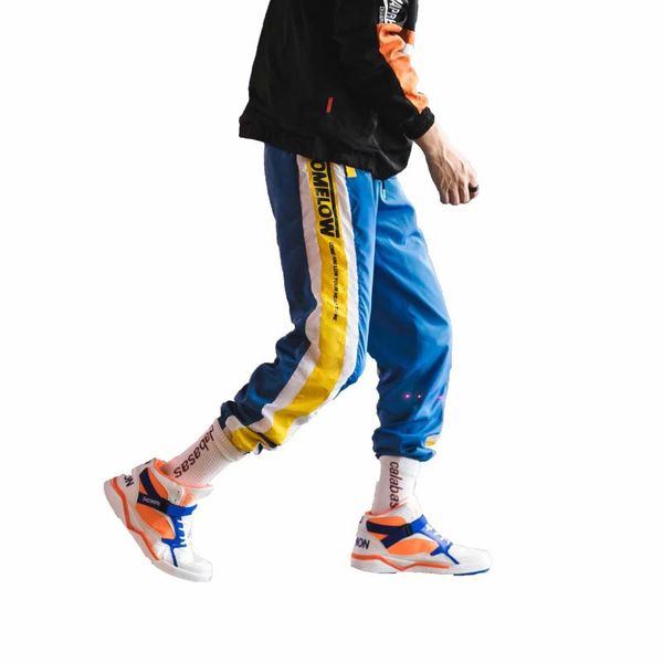 

men's cool pants pocket loose men cool hiphop striped new fashion blue&yellow joggers pants trousers men streetwear, Black