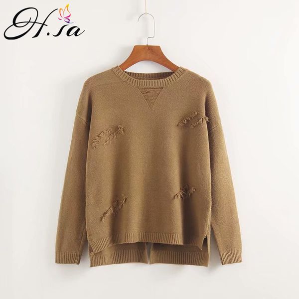 

h.sa casaco feminino women sweaters 2019 long sleeve khaki knit jumpers oneck back split korean fall pullover and sweaters pull, White;black