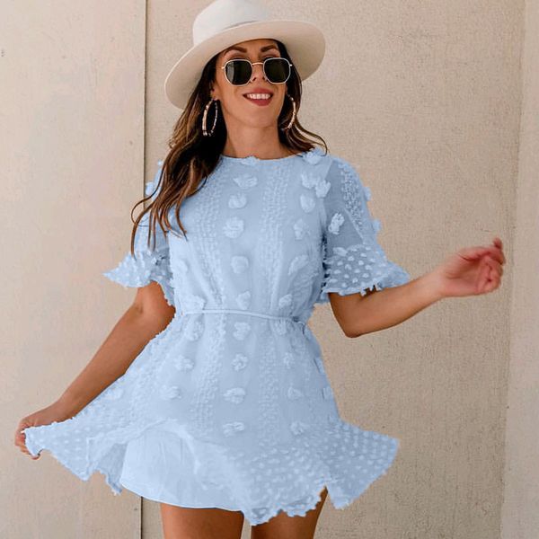 

fashion short sleeve party dress summer 2020 female flower backless pullover casual beach mini dresses blue princess vestidos, White;black