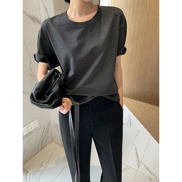 

2020 summer new t-shirt short-sleeved cotton mid-length women's designer solid color t-shirt women's coj loose, White