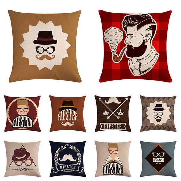 

vintage men pattern hipster cushion cover linen cotton throw pillow case home sofa decor 18" new customize gift for car zy1151
