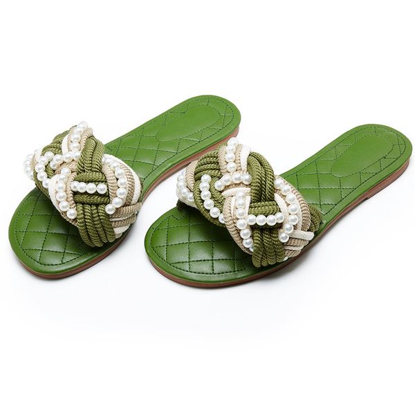 

2020 новые женские тапочки из натуральной кожи жемчуг с соломенной веревкой слайды женские сандалии мягкие кожаные тапочки на плоской подошв, Black