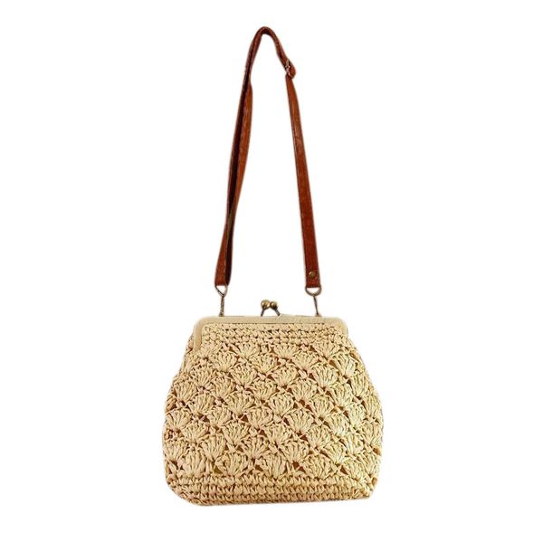 

fggs weave beach bag women vintage shell shape knitting messenger bags female holiday traveling shoulder bag