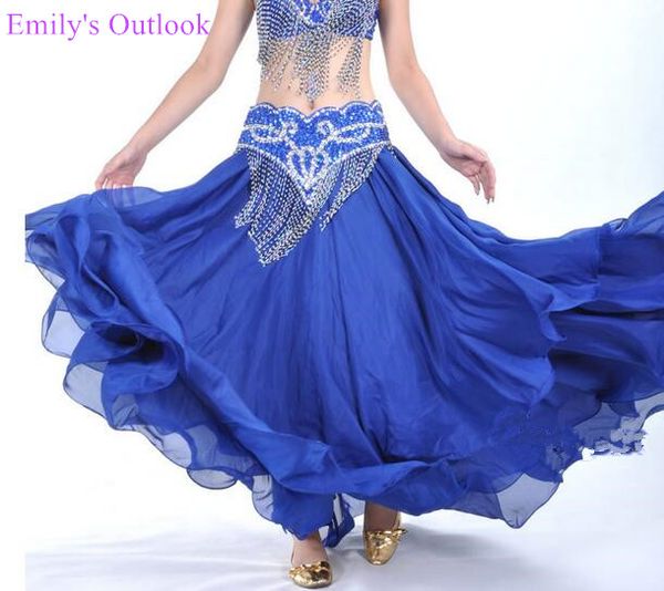 

100d chiffon skirt 3 layers belly dance swing skirt leafroll ats stage performance show costume multi color purple ing, Black;red