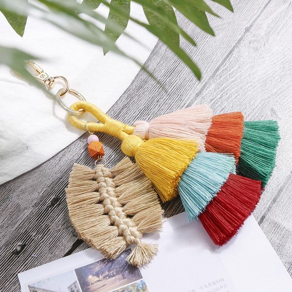 

chirstmas keychain gift colorful key ring leaf shape pendant tassel car keychain holder handbag hanging decor accessory, Silver