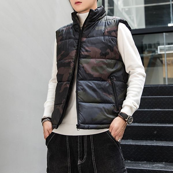 

men's vests mens vest autumn winter casual pocket pure color waistcoat jacket coat chaleco plumas hombre brand clothing sleeveless, Black;white