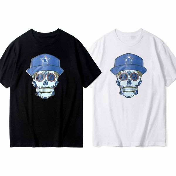 

новая супер-текучая летняя футболка street hip hop style personality skull print t-shirt удобные летние футболки из дикого хлопка, White;black