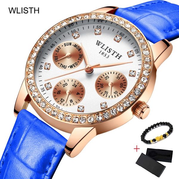 

wlisth diamond women bracelet watches luxury rose gold ladies wrist watch female dress clock display week date 2019, Slivery;brown
