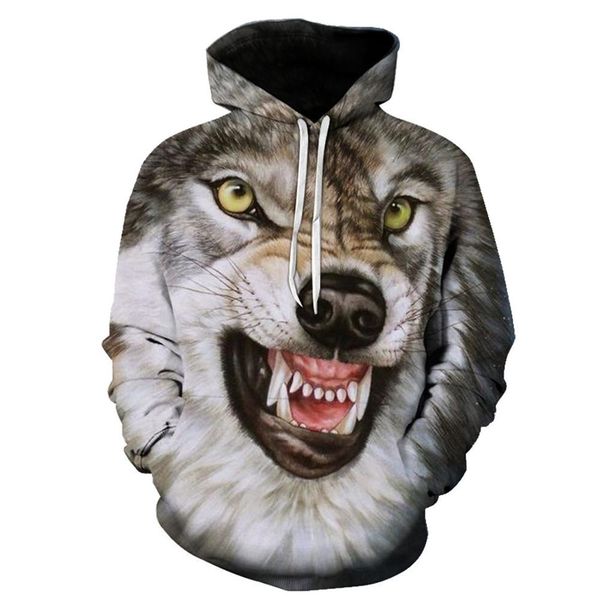 

2019 summer new men's fashion wolf animal series print hoodie men's, Black