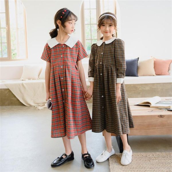 

girls summer dress 2020 toddler girl dresses plaid peter pan collar vintage summer kids clothes girls dress 10 to 12 years, Red;yellow