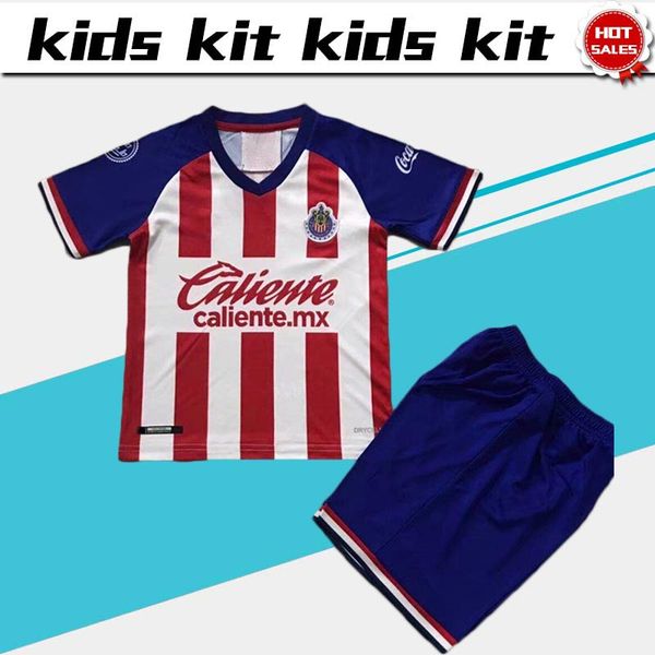 

2019 kids kit chivas home boys soccer jersey 19/20 mexico league club chivas child suit football uniforms jersey+shorts, Black