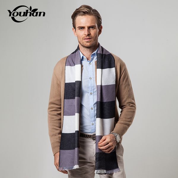 

youhan 2017 fashion europe scarves men new winter warm cashmere scarf men business plaid scarfs, Blue;gray