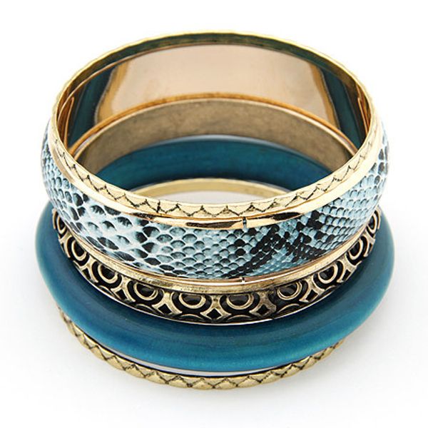 

lemoer snake fashion retro blue wood bangle multilayer bangles for women, Black