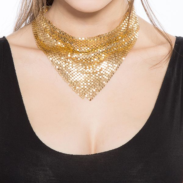 

модный сексуальный треугольный шарф блестки колье блестящий металлический ломтик заявление ювелирные изделия шикарная кольчуга колье женские, Golden;silver