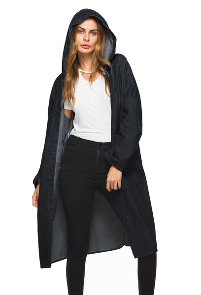 

nice autumn casual slim denim trench coat women long sleeve big pockets larger size windwear winter outwear, Tan;black