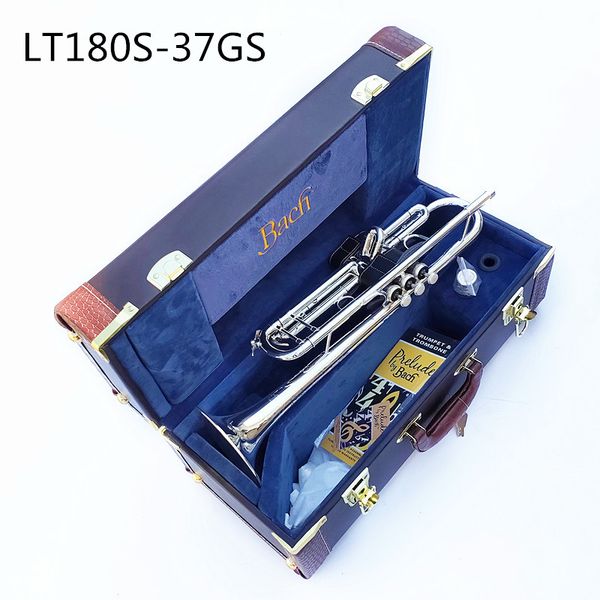 

wholesale-bach trumpet lt180s-37gs plate silver pipe body gold-plated key carved trumpet drop bb adjustable trumpet instrument