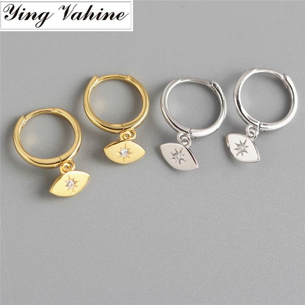 

ying vahine 100% 925 sterling silver eye pendant stud earrings for women, Golden;silver