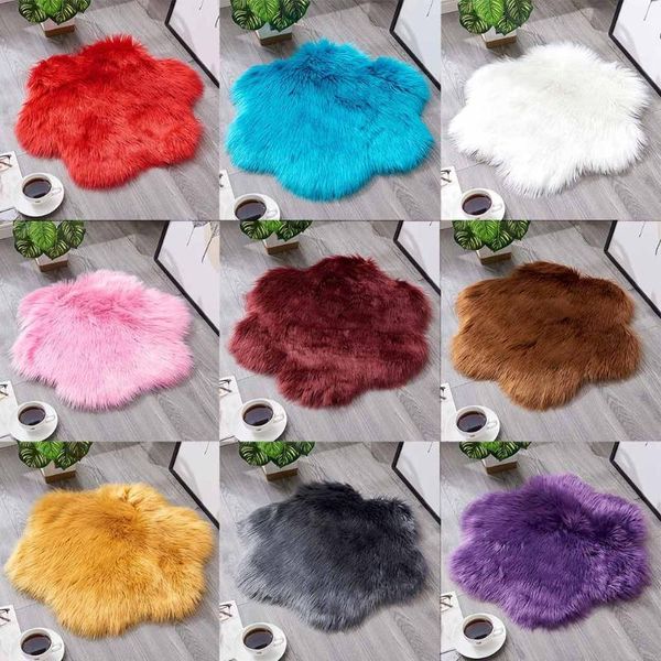 

artificial wool sheepskin baby room bedroom soft area mat long hairy rug blue white pink shaggy carpet flower shape fur rugs