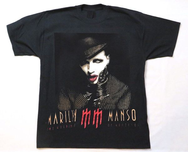 

удобный круглый вырез мужчины короткий подарок репринт vtg мэрилин мэнсон футболка золотые рубашки, White;black