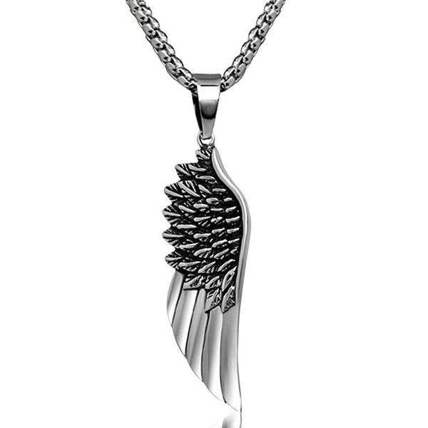 

10pcs vintage feather angel wings necklace antique silver stainless steel pendants gothic punk biker jewelry