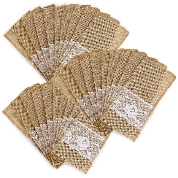 

природных burlap ножевого utensil hessian lace серебро ножевые белье нож вилка сумка подходит для a vintage country wedding p