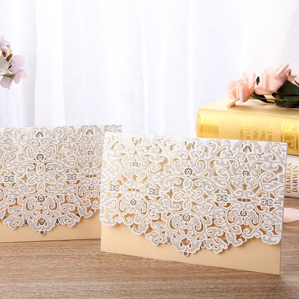 

1pc sample marriage invitation card wedding invitations laser cut floral lace card red blue beige engagement party supplies