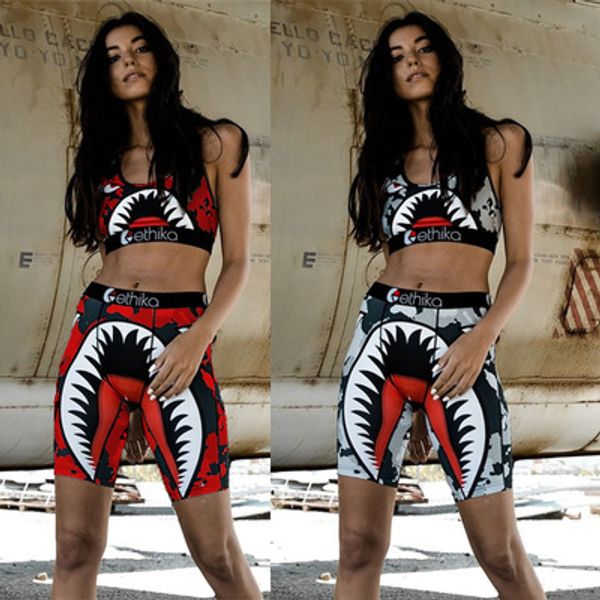 

women sportswear camouflage sports suit womens designer casual sets brand two-pieces girls fashion sports vest + shorts 2020 popular style, Gray