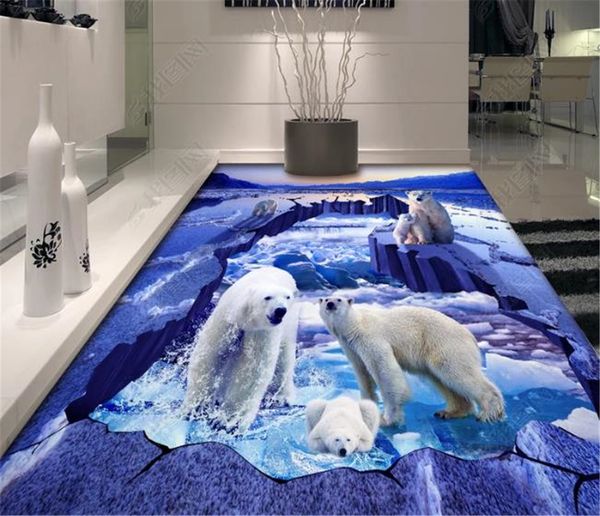 

пользовательские любой размер 3d фреска обои полярный медведь ледник айсберг река 3d украшения пола фреска