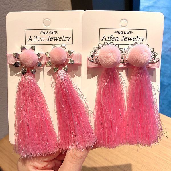 

chinese style hair ball tassel hair clip children's new year ancient style accessories girls hairpin kids accessories, Slivery;white