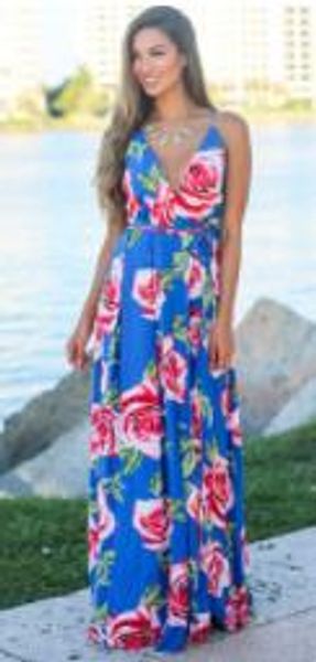 

women summer long maxi dress female floral printed casual boho beach skirt ladies clothing fashion apparel, Black;gray
