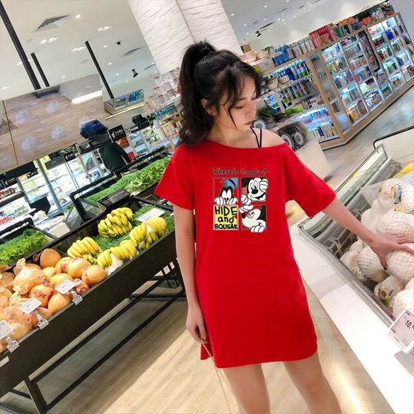 

2020 backless loose large size medium and long t-shirt t-shirt femalemouse fat mm shoulder top, White