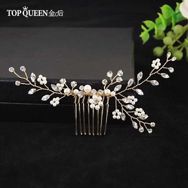 

ueen hp22 wedding elegant accessories hair vines original golden bridal hair comb with rhinestone pearls beaded headwear