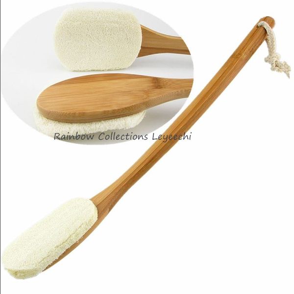 

46cm 2types natural bamboo handle shower body bath brush massager soft vegetable sponge bath shower spa scrubber