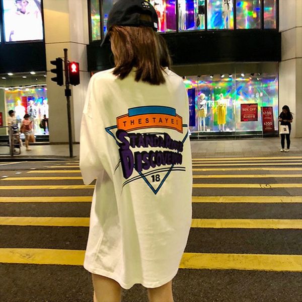 

2020 hip-hop loose back printing round collar short sleeve t-shirt female fashion 2020 hip-hop loose back printing round collar short sleeve, White
