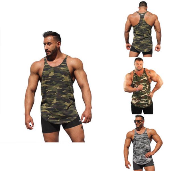 

camo gym men' muscle sleeveless tank tee shirt bodybuilding fitness vest, White;black