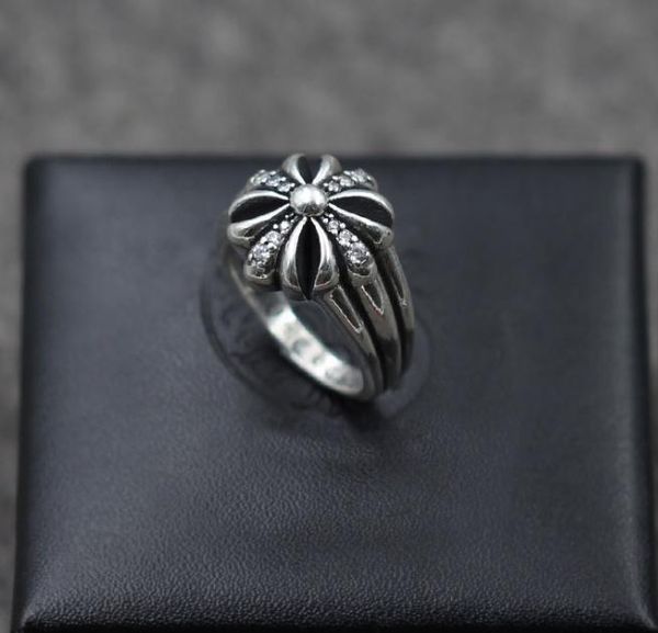 

925 sterling silver rings trend personality jewelry punk style mens and womens lovers gift hip hop cross style luxury designer jewelry 010, Golden;silver