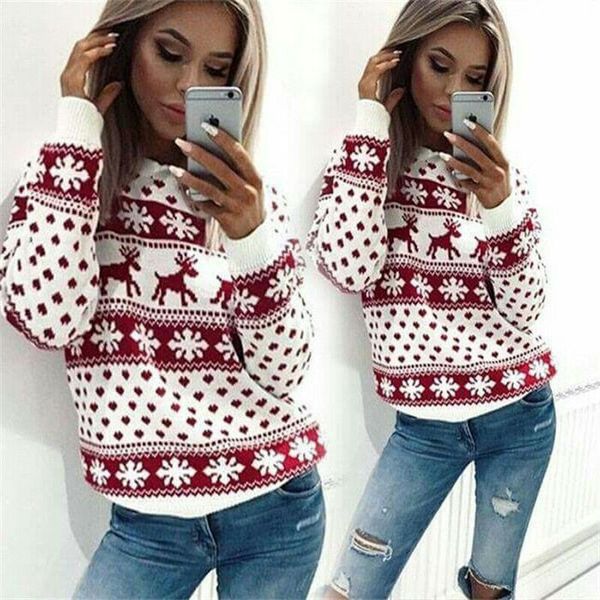 

women lady jumper sweater pullover sweater coat christmas elegant female long sleeve winter warm animal print sweaters, White;black