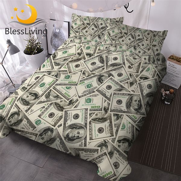 

blessliving 3d современный комплект постельных принадлежностей доллар мотив печатных пододеяльник яркий одеяло обложка 3 шт. деньги шаблон к