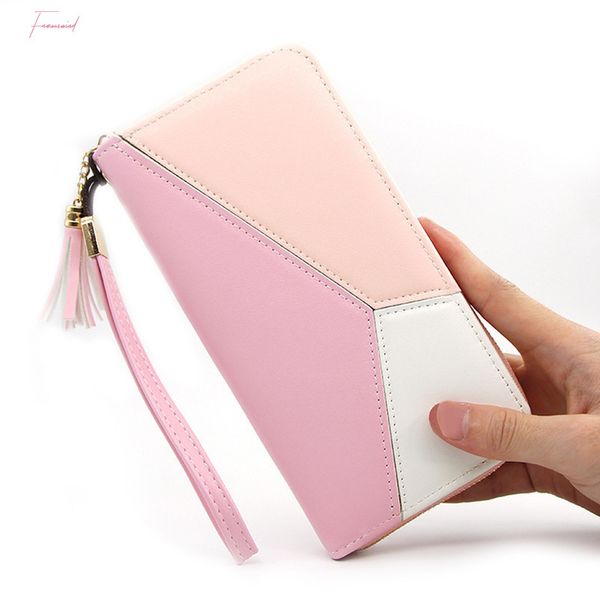 

2020 new korean version long zipper wallet female student mobile phone bag wallet hand bag zero wallet womens, Red;black