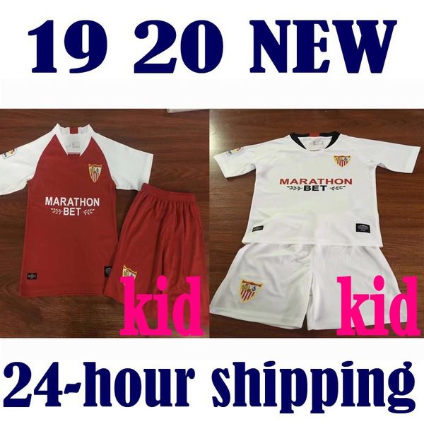 

19 20 kids kit suit soccer jersey 2019 seville fc home away third ever banega ben yedder geis j.navas yedder correa muriel football shirt, Black