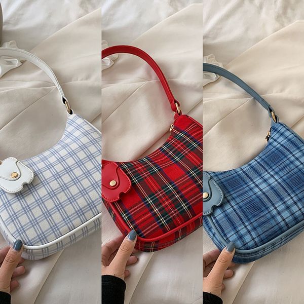 

french niche plaid portable armpit shoulder french stick 2020 fashionable all-match female shoulder bag messenger bag, White