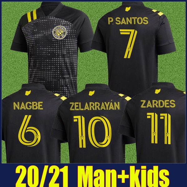 

new 2020 mls коламбус футбол джерси zardes zelarrayan nagbe p. сантос away black mens футбол рубашка малыши комплект форма футбол 20/21, Black;yellow