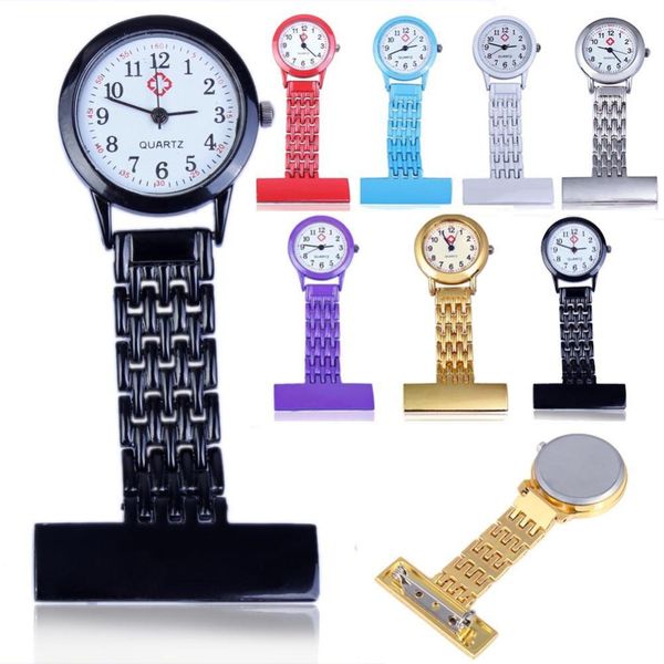 

pocket watch stainless steel arabic numerals quartz watch women lady quartz clip-on fob brooch nurse pocket watch, Slivery;golden